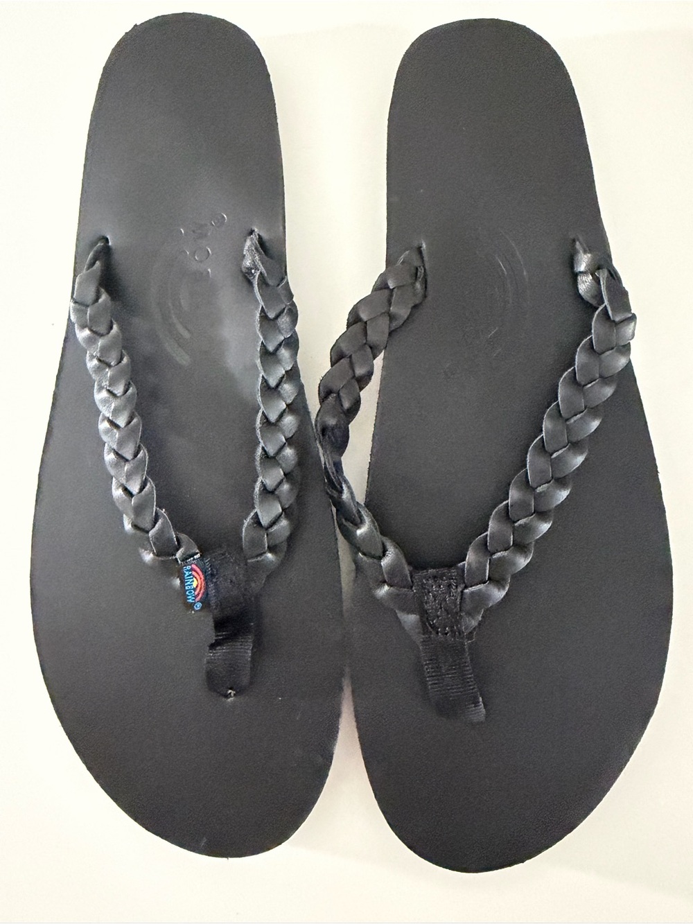Rainbow Twisted Sister Black Braided Leather Flip Flops like new women 9.5-10.5 - Picture 4 of 9